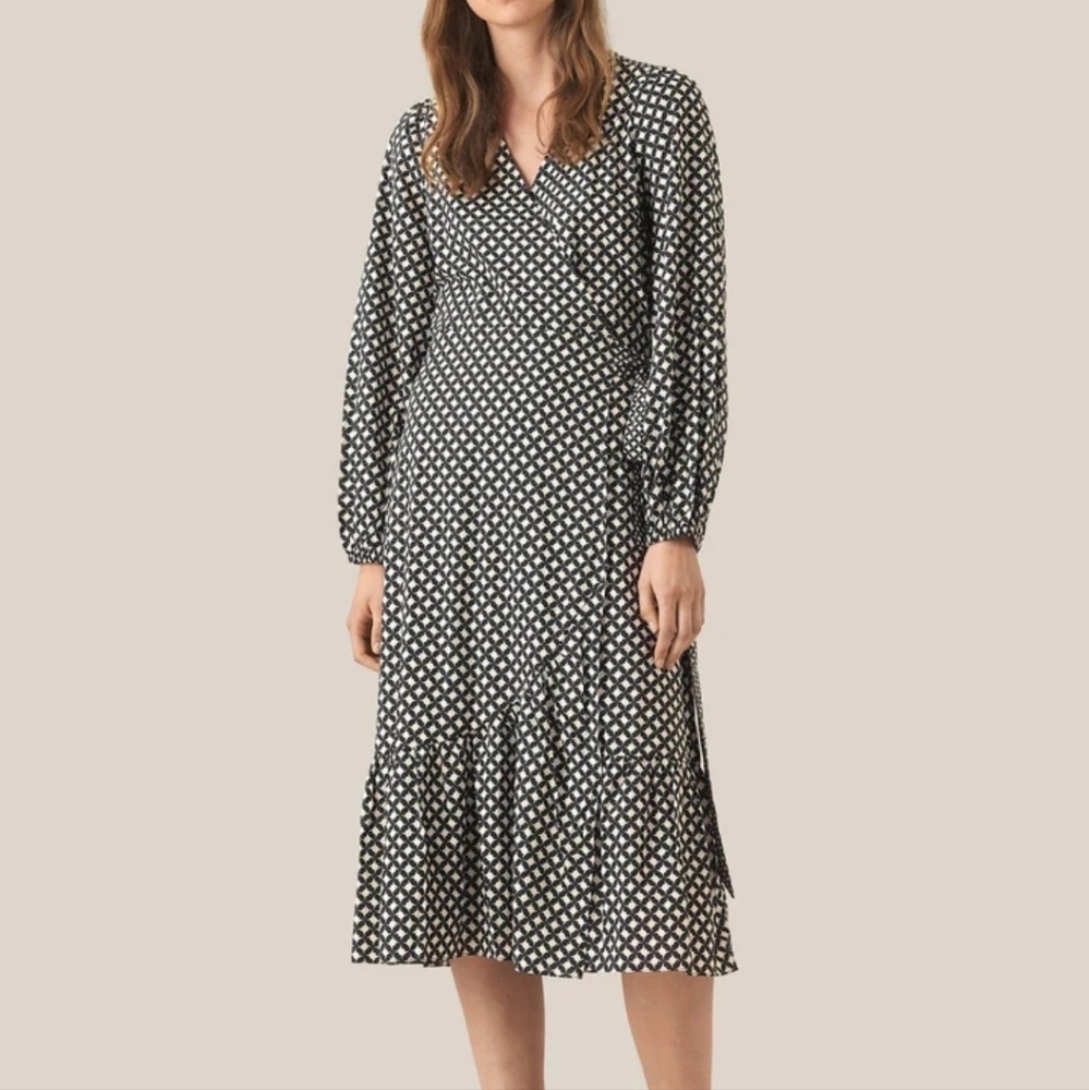 Second Female Gamma LS Midi Dress Wrap Cotton Size Large